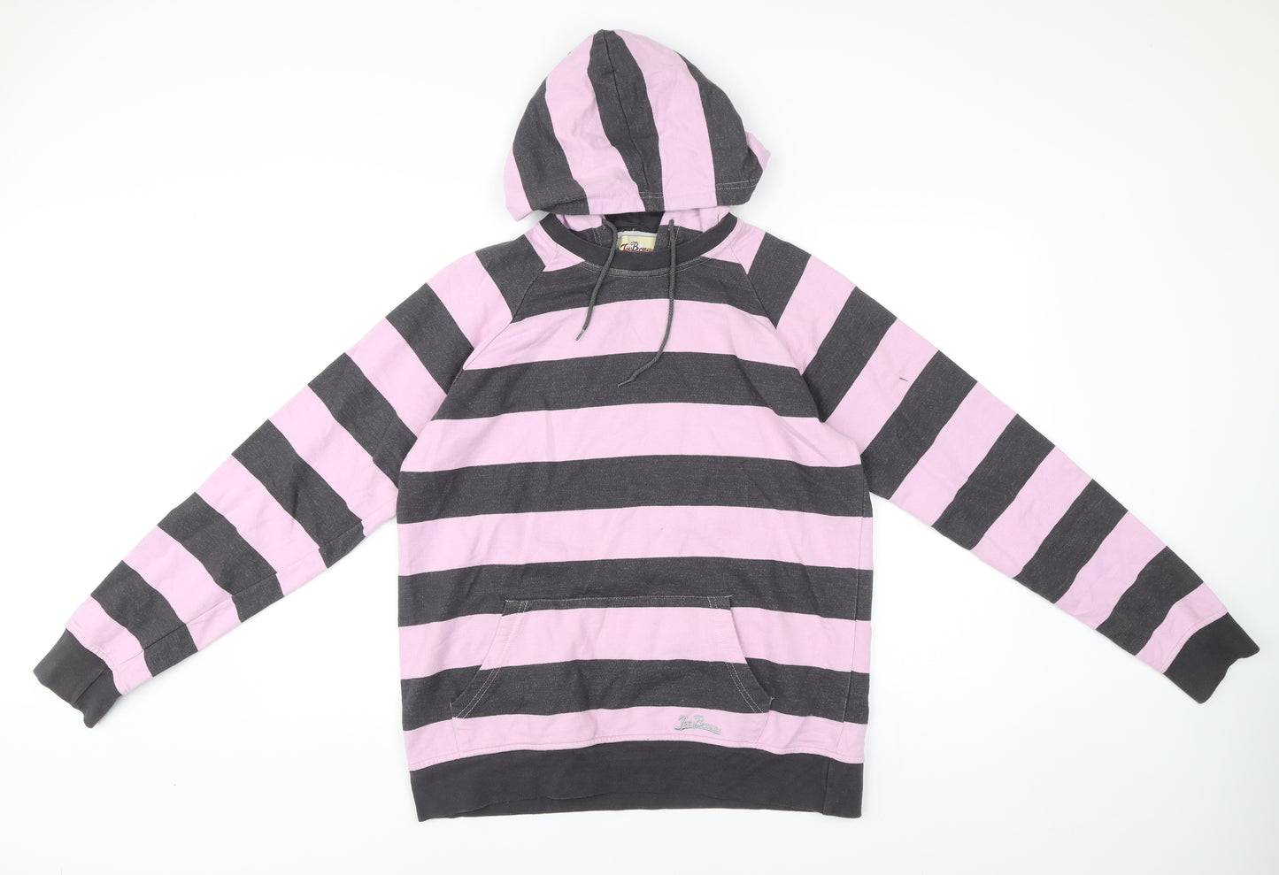 Joe Browns Men’s Pink Black Striped Pullover Hoodie Size M Cotton