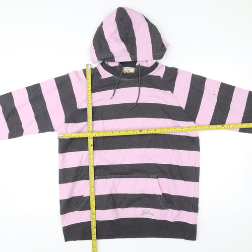 Joe Browns Men’s Pink Black Striped Pullover Hoodie Size M Cotton