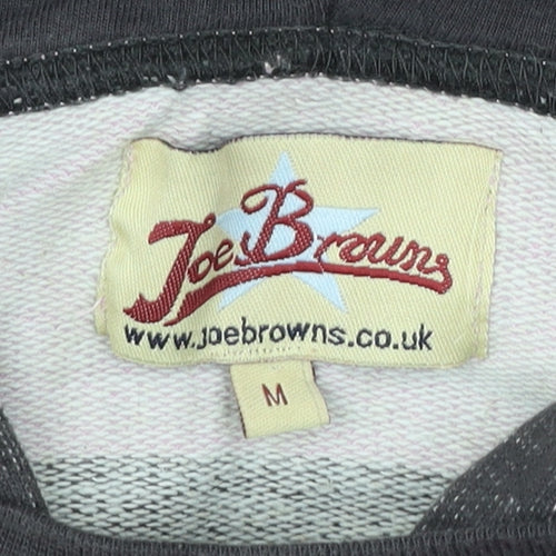 Joe Browns Men’s Pink Black Striped Pullover Hoodie Size M Cotton