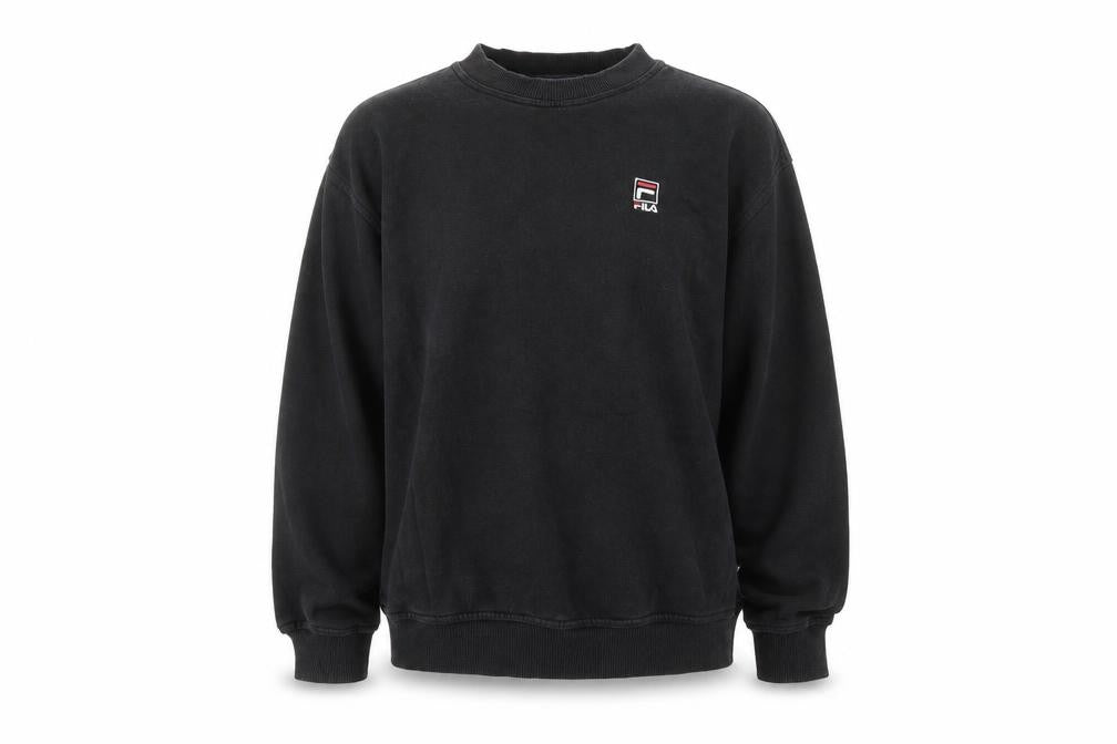 Front view of Fila men’s black m sweatshirt pullover crew neck long sleeve sportswear