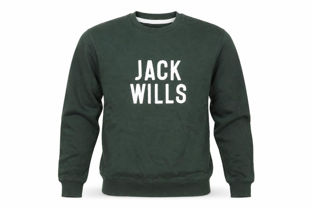 Front view of Jack Wills Men’s Green Logo Sweatshirt Pullover Crew Neck, size S