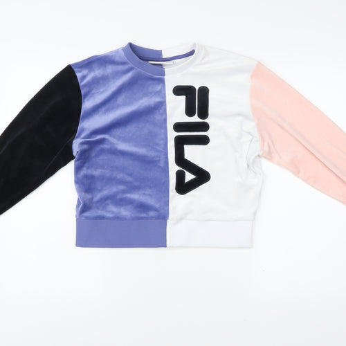 Fila Womens Colourblock Velour Sweatshirt M White Pink Blue Black