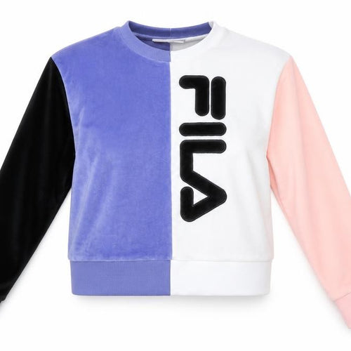 Fila Womens Colourblock Velour Sweatshirt M White Pink Blue Black
