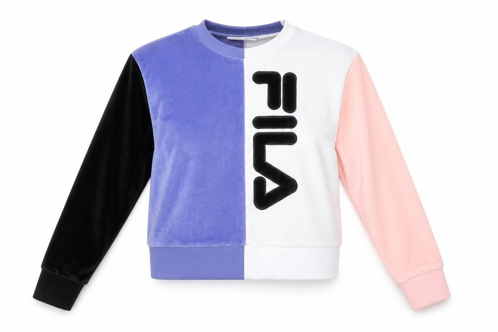 Fila Womens Colourblock Velour Sweatshirt M White Pink Blue Black