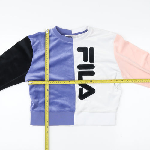 Fila Womens Colourblock Velour Sweatshirt M White Pink Blue Black