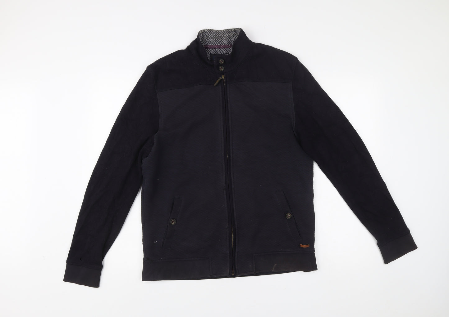 Ted Baker Men’s Black L Jacket Cotton Blend Full Zip Stand Collar