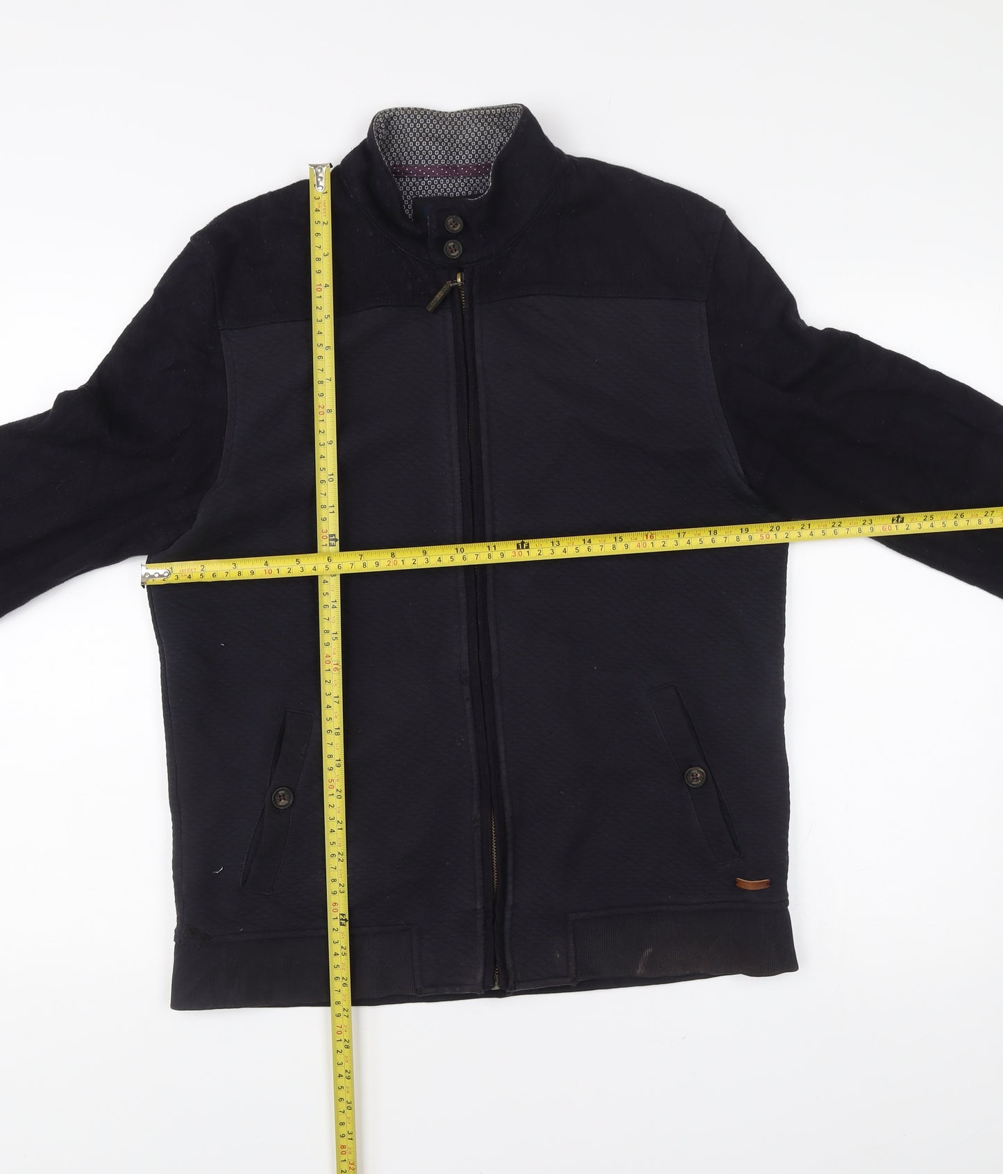 Ted Baker Men’s Black L Jacket Cotton Blend Full Zip Stand Collar