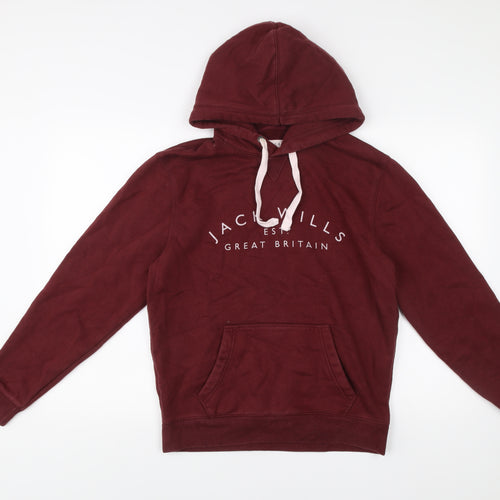 Jack Wills Men's Red Small Pullover Hoodie Logo Print Cotton Blend