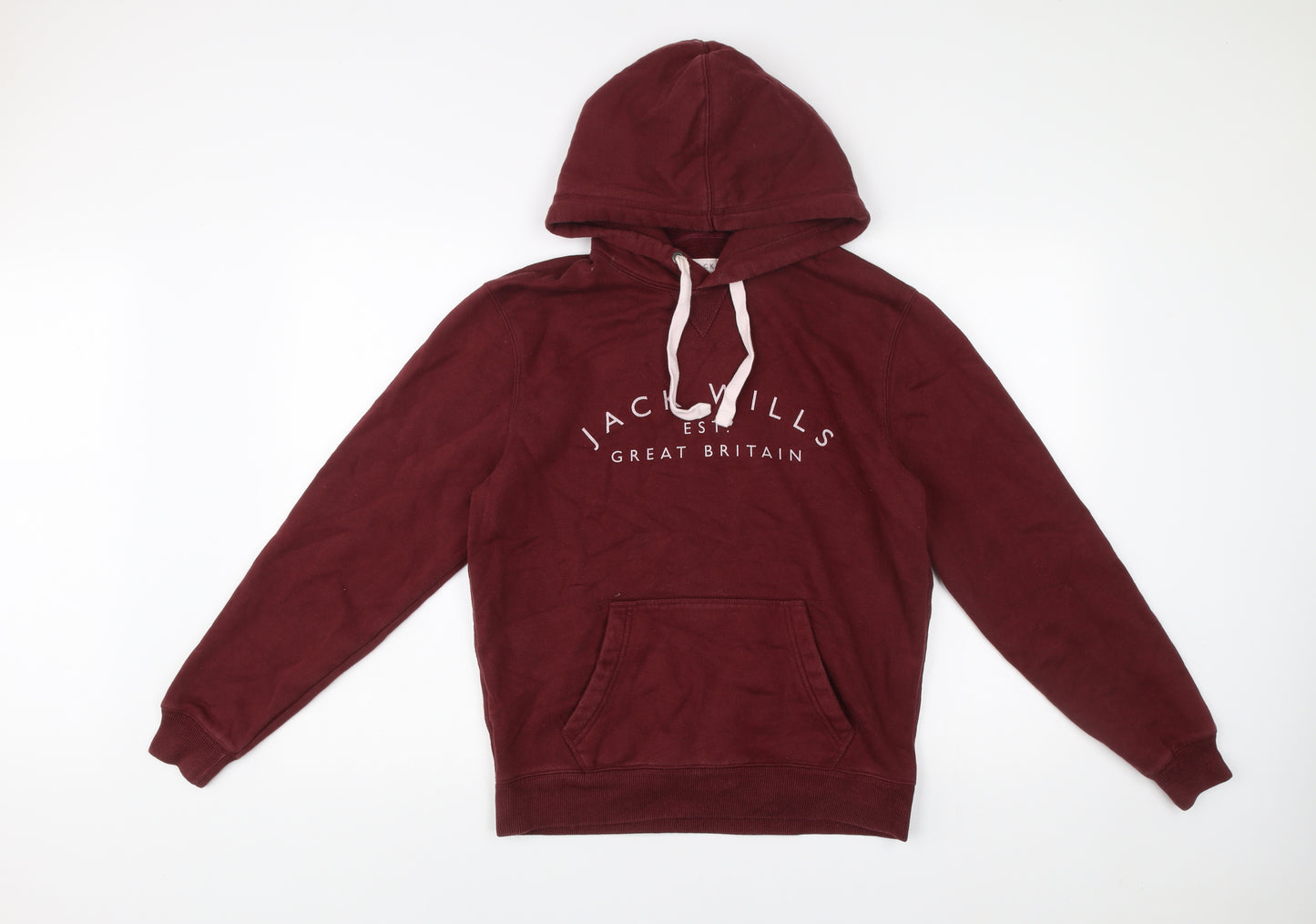 Jack Wills Men's Red Small Pullover Hoodie Logo Print Cotton Blend