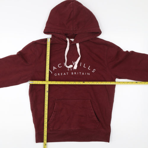 Jack Wills Men's Red Small Pullover Hoodie Logo Print Cotton Blend