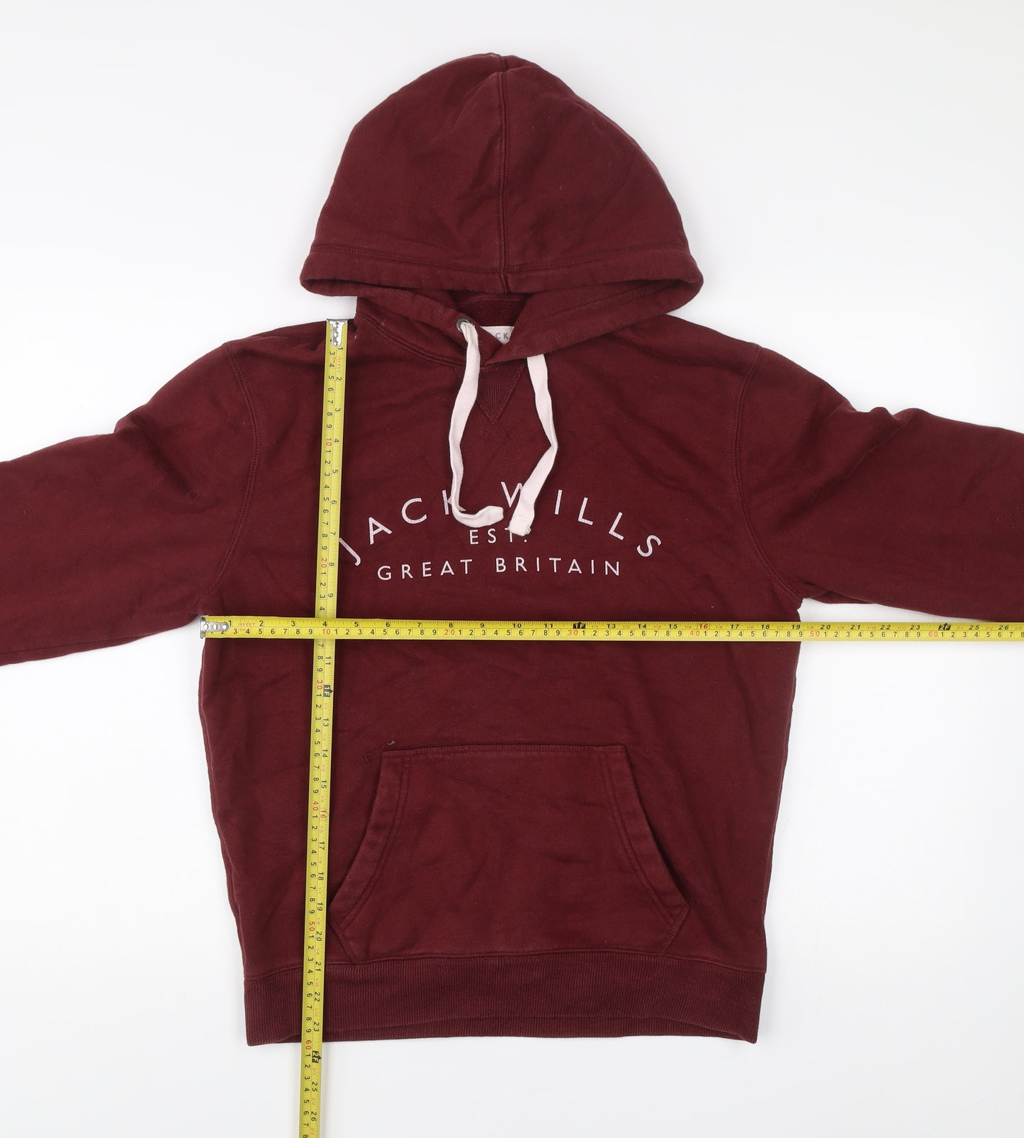Jack Wills Men's Red Small Pullover Hoodie Logo Print Cotton Blend