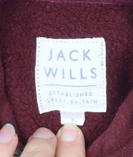 Jack Wills Men's Red Small Pullover Hoodie Logo Print Cotton Blend