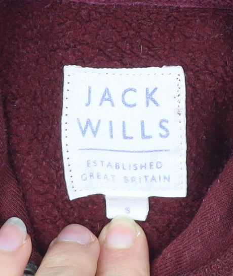 Jack Wills Men's Red Small Pullover Hoodie Logo Print Cotton Blend