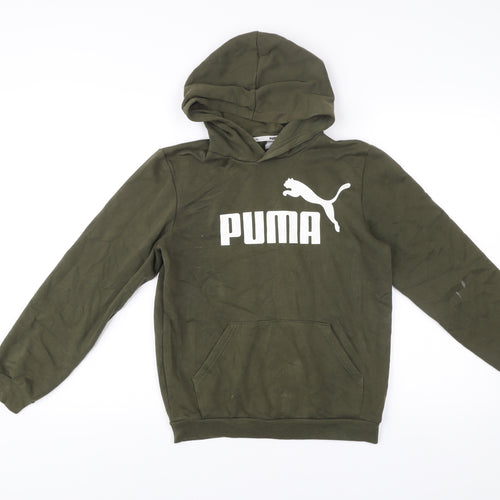 Puma Boys Green Pullover Hoodie 11-12 Years Logo Sports Casual