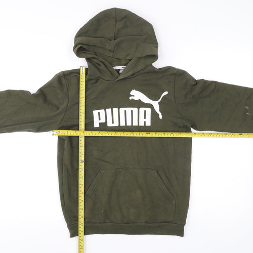 Puma Boys Green Pullover Hoodie 11-12 Years Logo Sports Casual