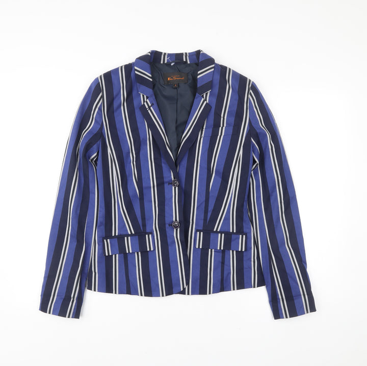 Ben Sherman Women Blue Striped Blazer Jacket Size S Smart Casual