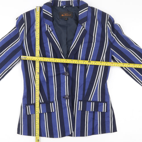 Ben Sherman Women Blue Striped Blazer Jacket Size S Smart Casual