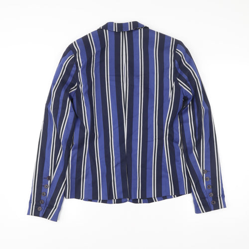Ben Sherman Women Blue Striped Blazer Jacket Size S Smart Casual