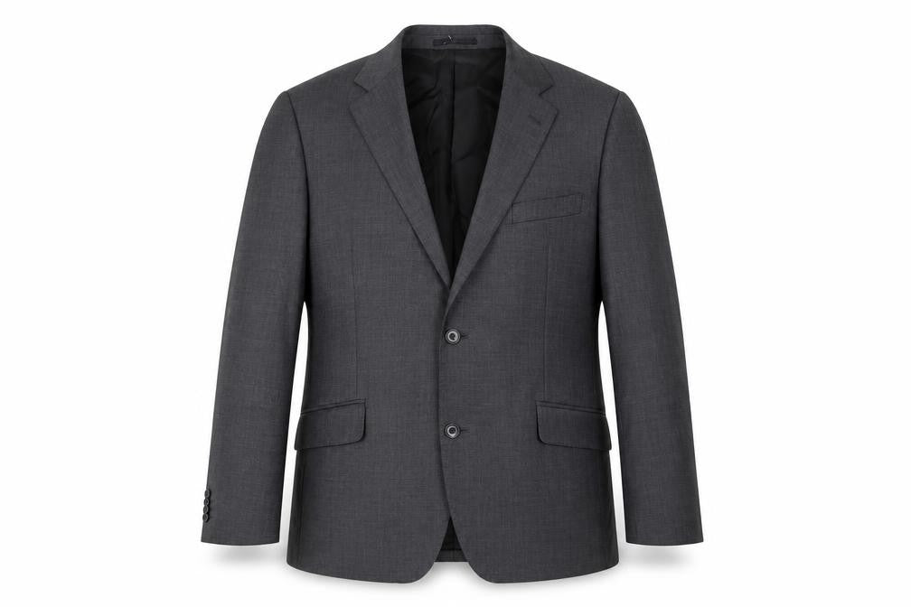 Front view of T.M. Lewin Men's Grey Wool Blazer Jacket, size 44R, Formal Classic