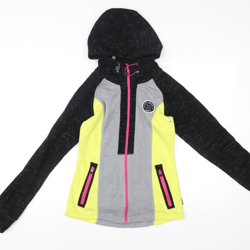 Bench Womens Small Hoodie Black Grey Yellow Full Zip Activewear