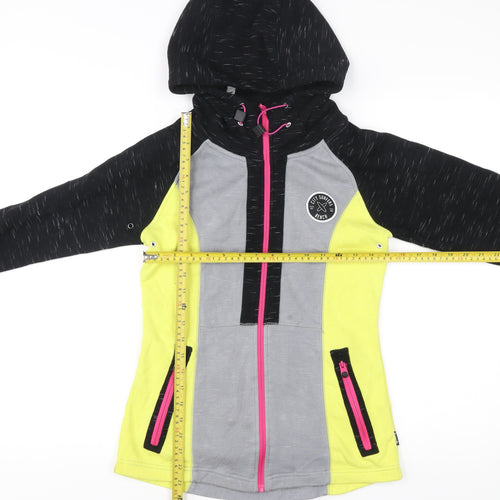 Bench Womens Small Hoodie Black Grey Yellow Full Zip Activewear