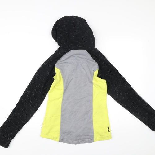 Bench Womens Small Hoodie Black Grey Yellow Full Zip Activewear