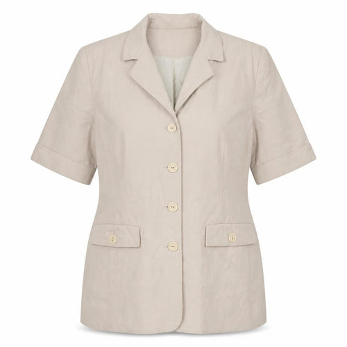 New Look Women’s Beige Short Sleeve Blazer UK 12 Buttoned Workwear