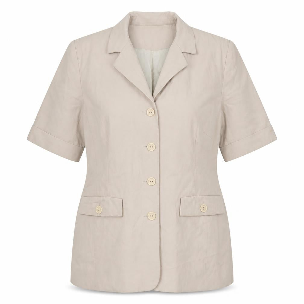 New Look Women’s Beige Short Sleeve Blazer UK 12 Buttoned Workwear