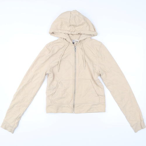 H&M Women Beige Full Zip Hoodie Sweatshirt Size S Cotton Blend