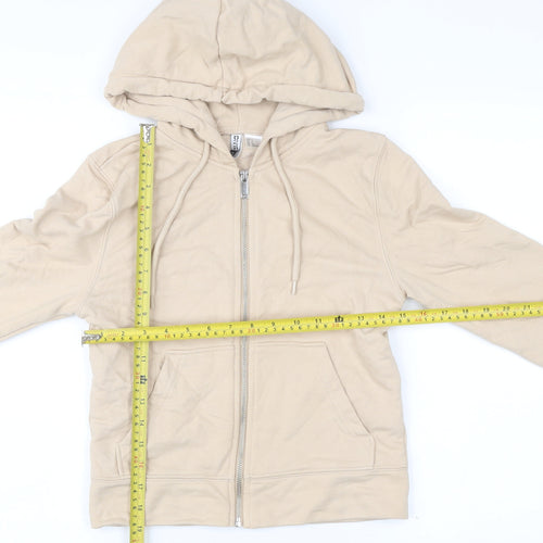H&M Women Beige Full Zip Hoodie Sweatshirt Size S Cotton Blend