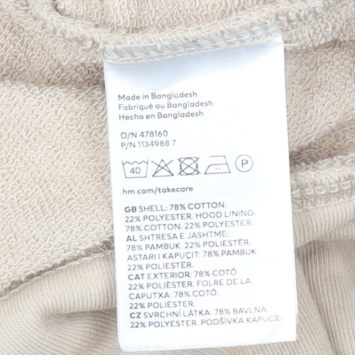 H&M Women Beige Full Zip Hoodie Sweatshirt Size S Cotton Blend