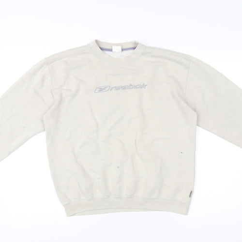 Reebok Boys Beige Pullover Sweatshirt 14 Years Logo Crew Neck Vintage