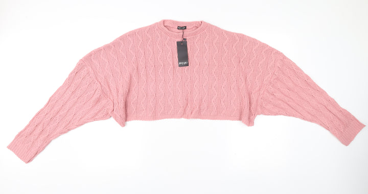 Nasty Gal Womens Pink Cable Knit Pullover Jumper Size 14