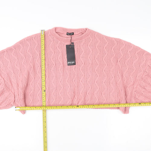Nasty Gal Womens Pink Cable Knit Pullover Jumper Size 14