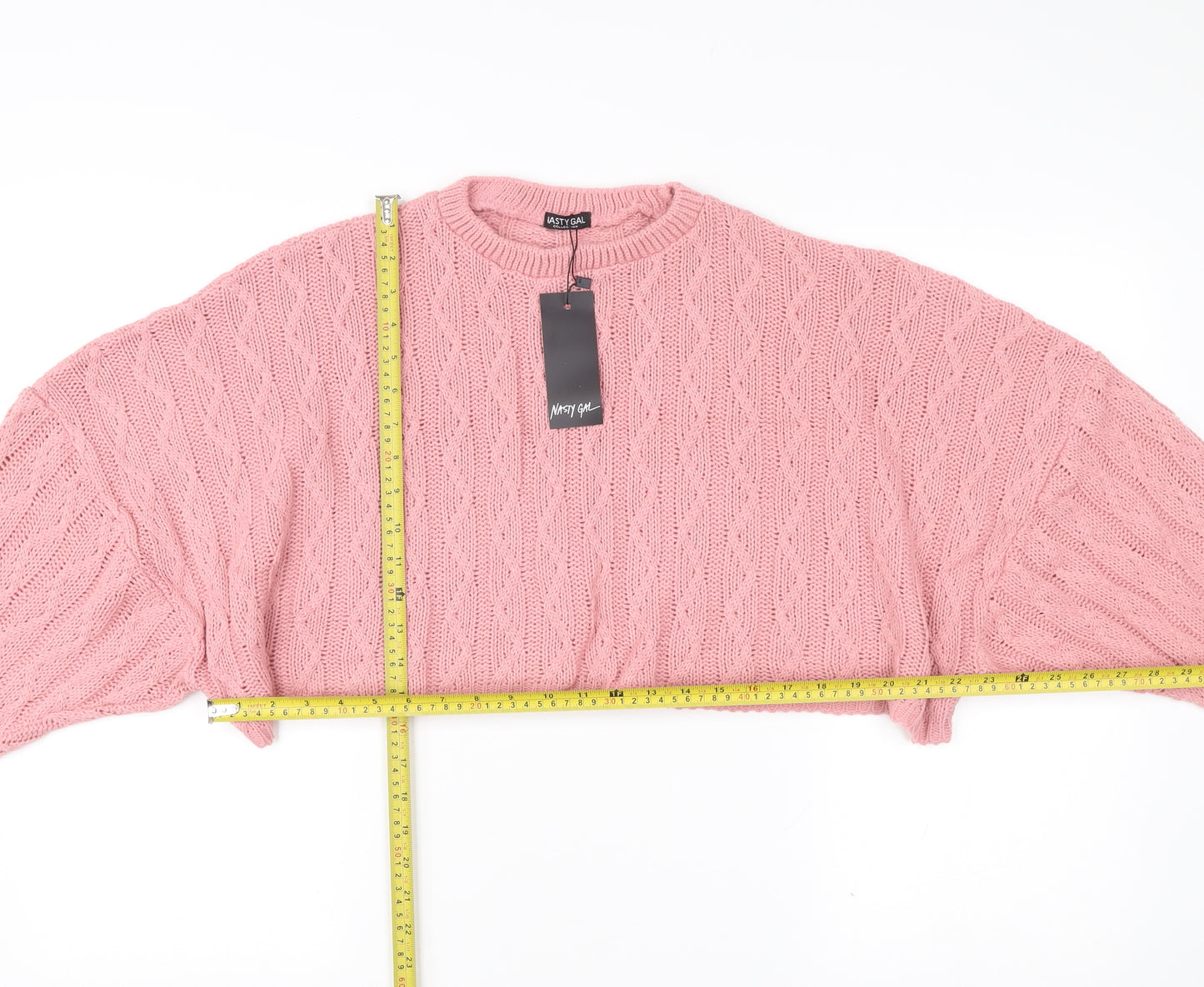 Nasty Gal Womens Pink Cable Knit Pullover Jumper Size 14