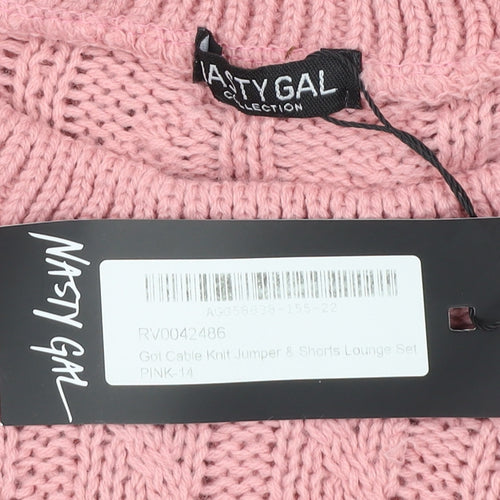Nasty Gal Womens Pink Cable Knit Pullover Jumper Size 14