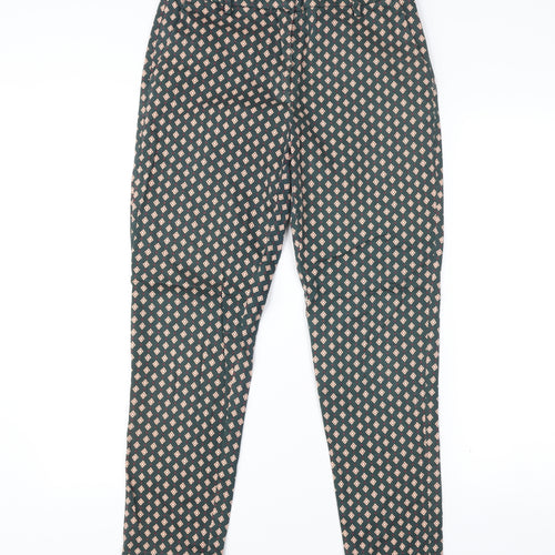 H&M Women’s Green Geometric Slim Chino Trousers Size 10