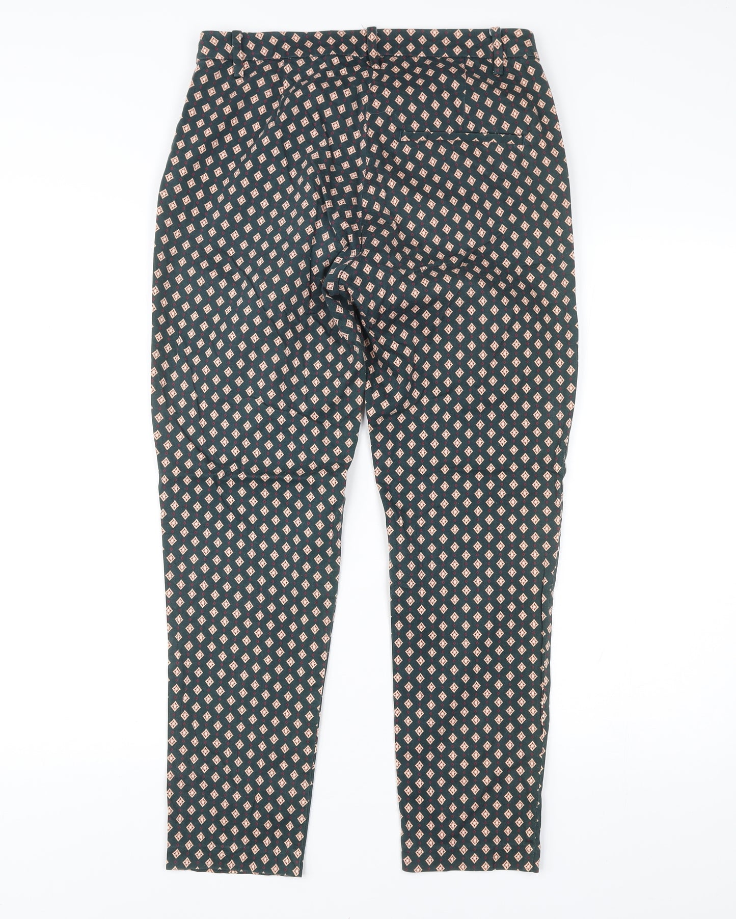 H&M Women’s Green Geometric Slim Chino Trousers Size 10