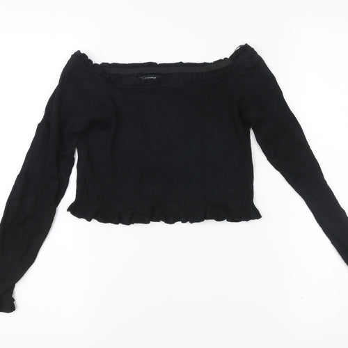 Threadbare Womens Black Size 10 Tall Cropped Off Shoulder Blouse