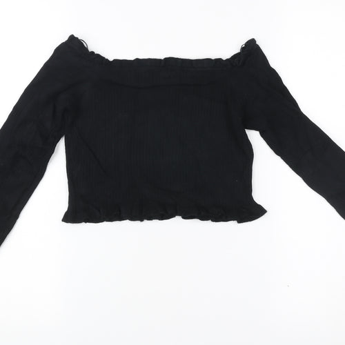 Threadbare Womens Black Size 10 Tall Cropped Off Shoulder Blouse