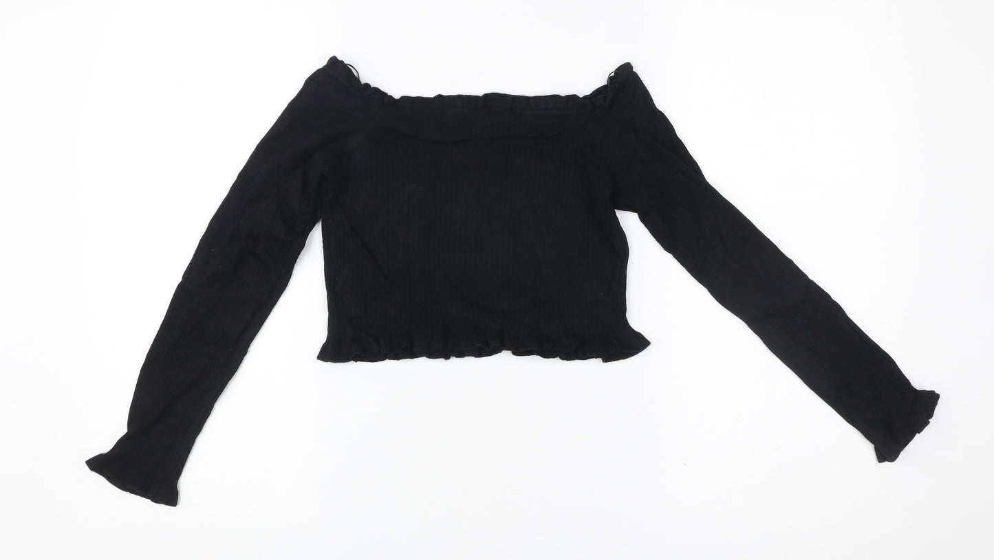 Threadbare Womens Black Size 10 Tall Cropped Off Shoulder Blouse
