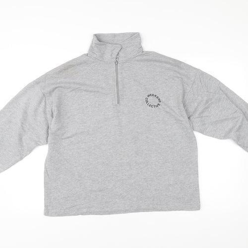 ASOS DESIGN Women Grey Size 8 Pullover Sweatshirt 1/4 Zip Logo