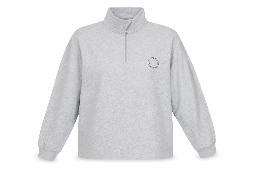 Front view of ASOS DESIGN Women Grey, size 8, Pullover Sweatshirt 1/4 Zip Logo