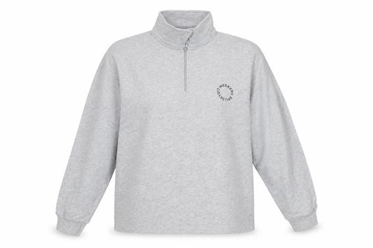 Front view of ASOS DESIGN Women Grey, size 8, Pullover Sweatshirt 1/4 Zip Logo