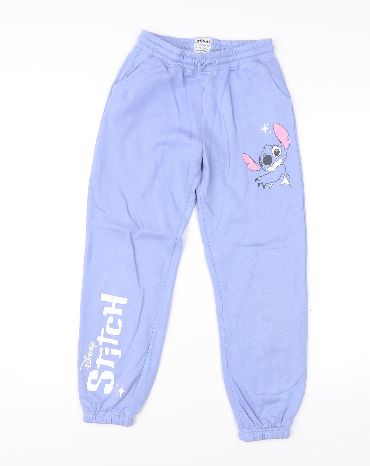 Disney Stitch Girls Blue Jogger Sweatpants 11-12 Years Primark Cotton Blend