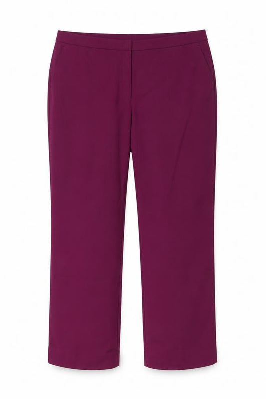 Front view of Escada women’s purple dress pants, size UK 16, straight leg trousers
