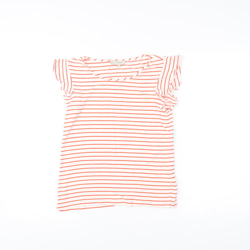 Hobbs Women’s White Orange Striped T-Shirt XS Scoop Neck