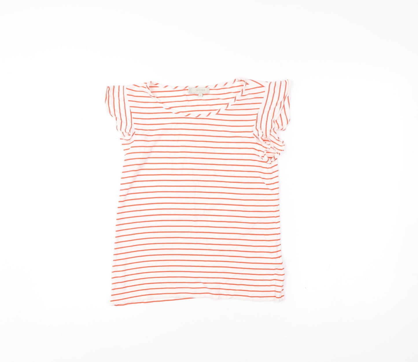 Hobbs Women’s White Orange Striped T-Shirt XS Scoop Neck