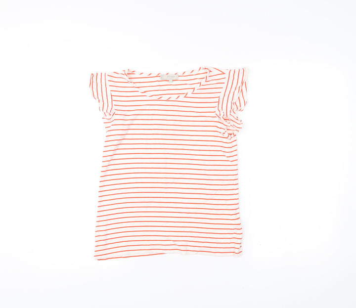 Hobbs Women’s White Orange Striped T-Shirt XS Scoop Neck