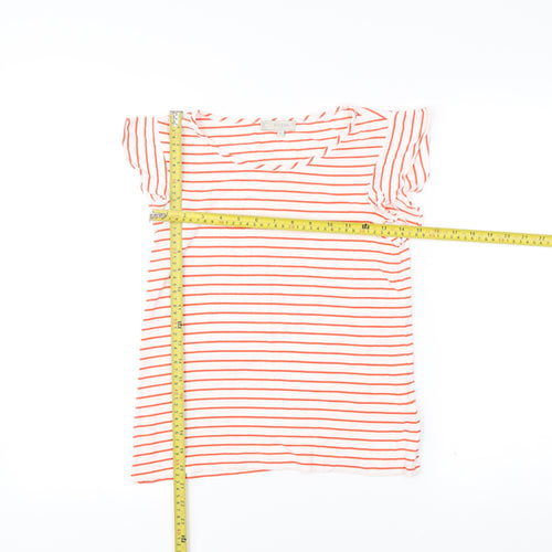 Hobbs Women’s White Orange Striped T-Shirt XS Scoop Neck